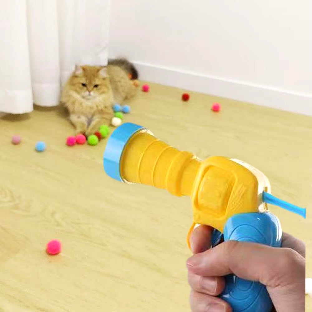 Cat Toys Interactive Launch Training Toy for Pet Kitten Creative Mini Shooting Gun Games Stretch Plush Ball Toys Pet Supplies