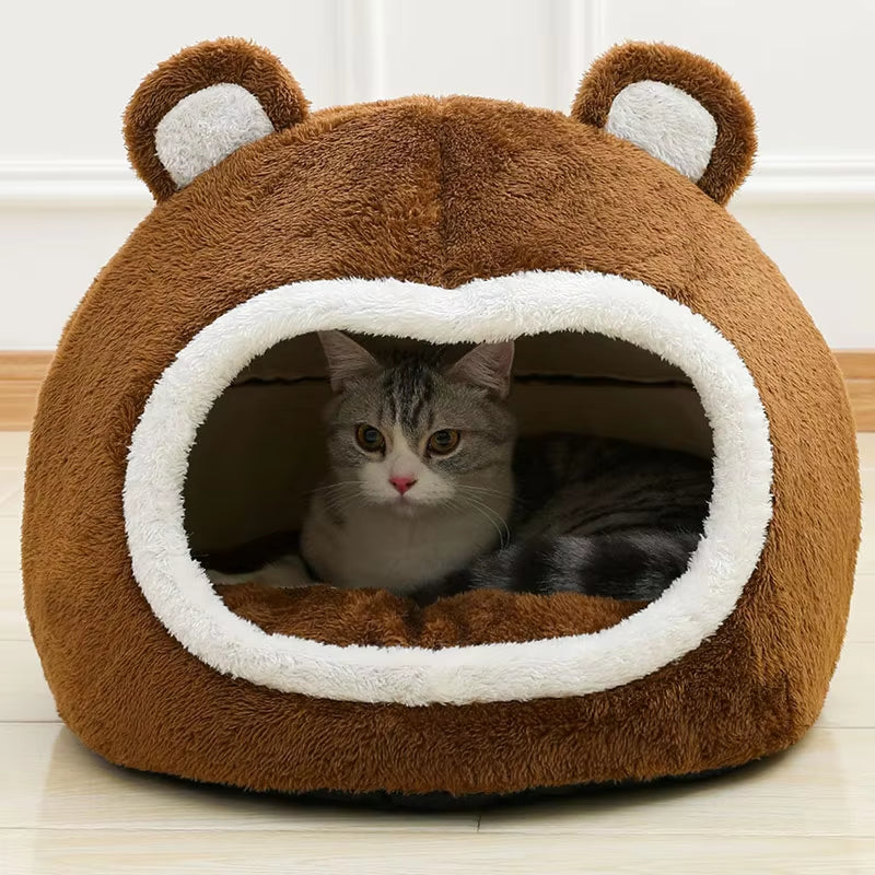 Funny Cat Bed Warm Pet House Soft Long Plush Kitten Lounger Cushion Small Dogs Tent Cave Beds for Cozy Cat House Mat Supplies