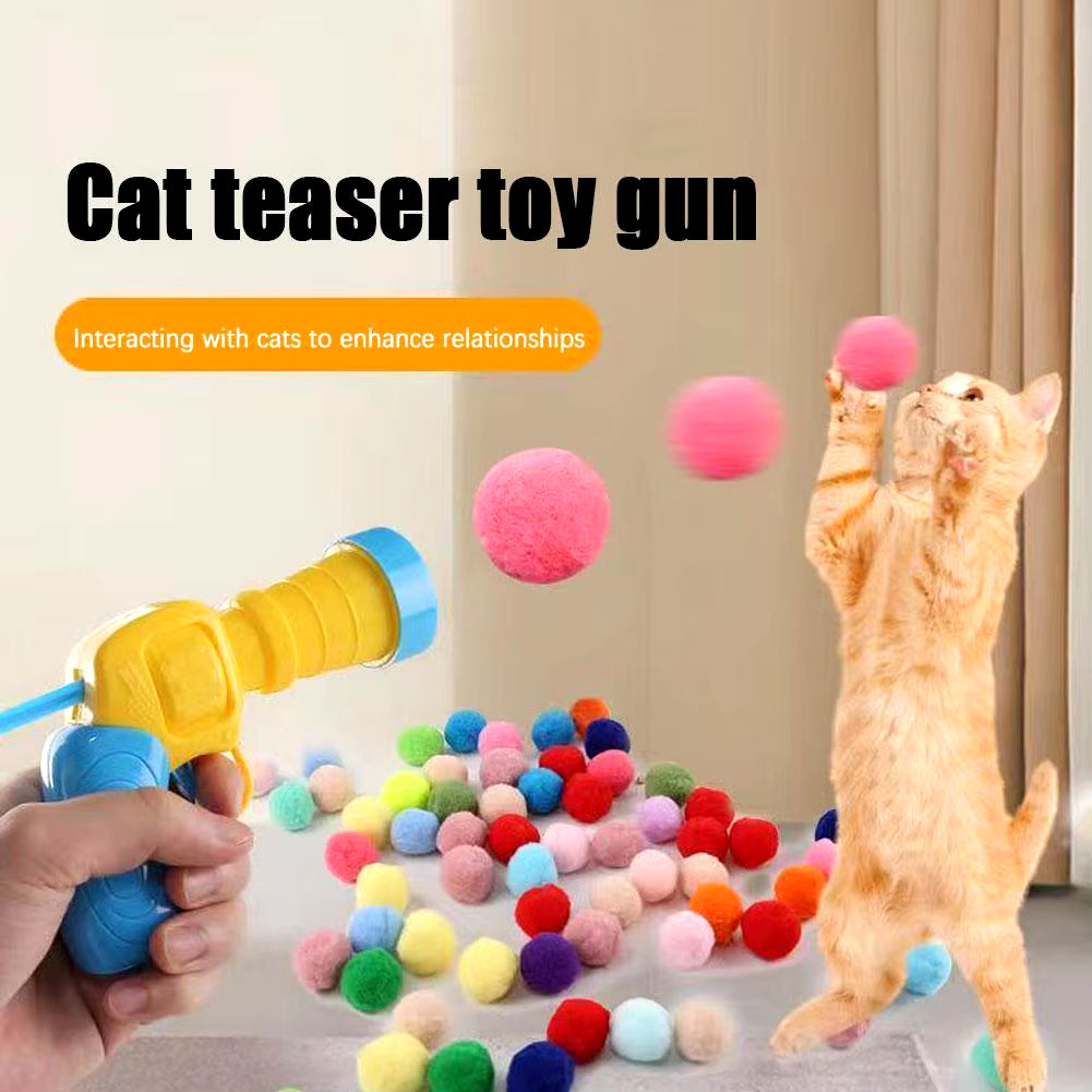 Cat Toys Interactive Launch Training Toy for Pet Kitten Creative Mini Shooting Gun Games Stretch Plush Ball Toys Pet Supplies