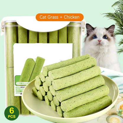 6PCS Cat Grass Teeth Grinding Stick Pet Snacks Hairball Removal Mild Hair Row Ready to Eat Cat Baby Cat Teeth Cleaning Sticks