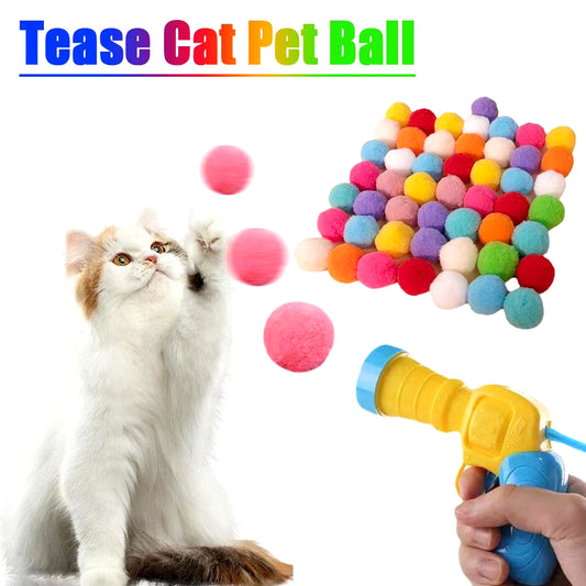 Cat Toys Interactive Launch Training Toy for Pet Kitten Creative Mini Shooting Gun Games Stretch Plush Ball Toys Pet Supplies