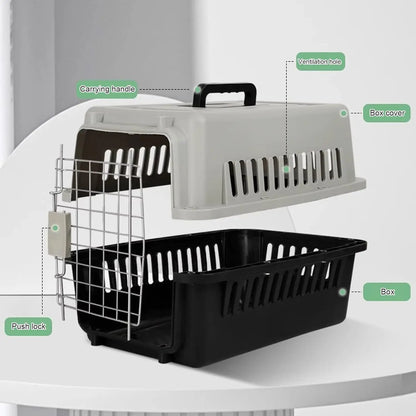 Pet Rigid Carrier, Breathable Dog or Cat Cage with Handle, Metal Aeration Grilles, Travel Cage, Motorhome, Indoor or Outdoor Use.