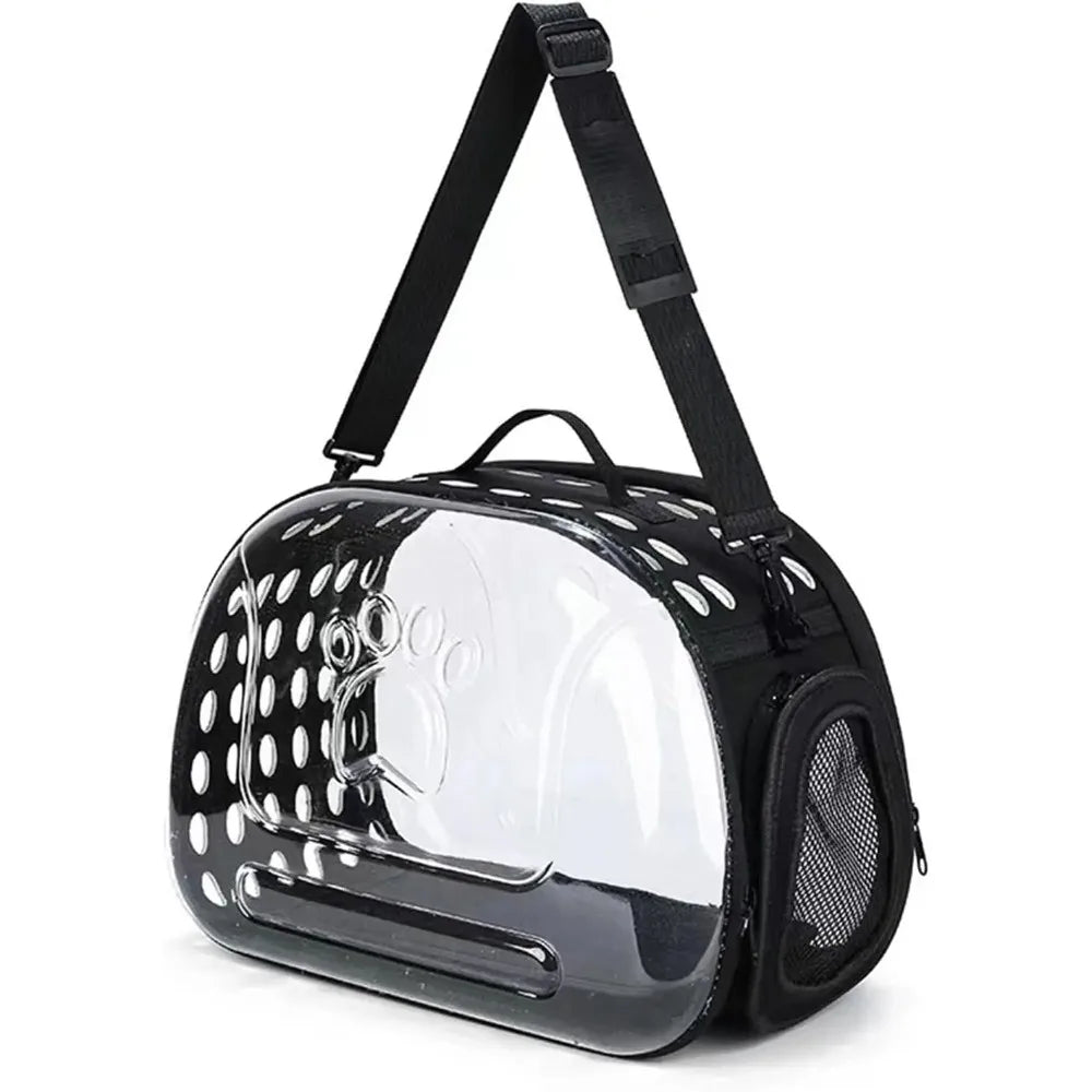 Transparent Foldable Outdoor Pet Travel Carrier Bag for Dog Cat Crossbody Portable Breathable Collapsible Travel Cat Carrier Bag