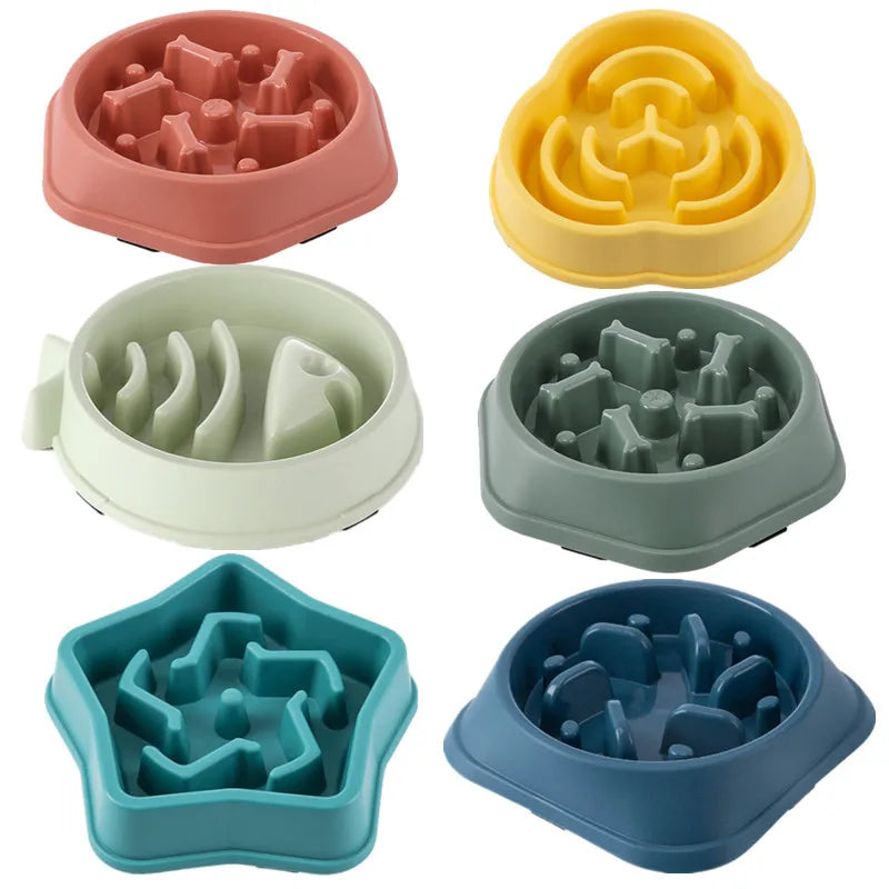 Pet Cat Dog Slow Food Bowl Fat Help Healthy round Anti-Choking Thickened and Non-Slip Multiple Colors Shapes