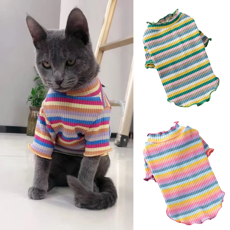 Colorful Stripe Sphynx Cat Vest Shirt for Small Cats Katten Kedi Cotton Puppy Dog Pet Clothes Mascotas Clothing Ropa Para Gatos