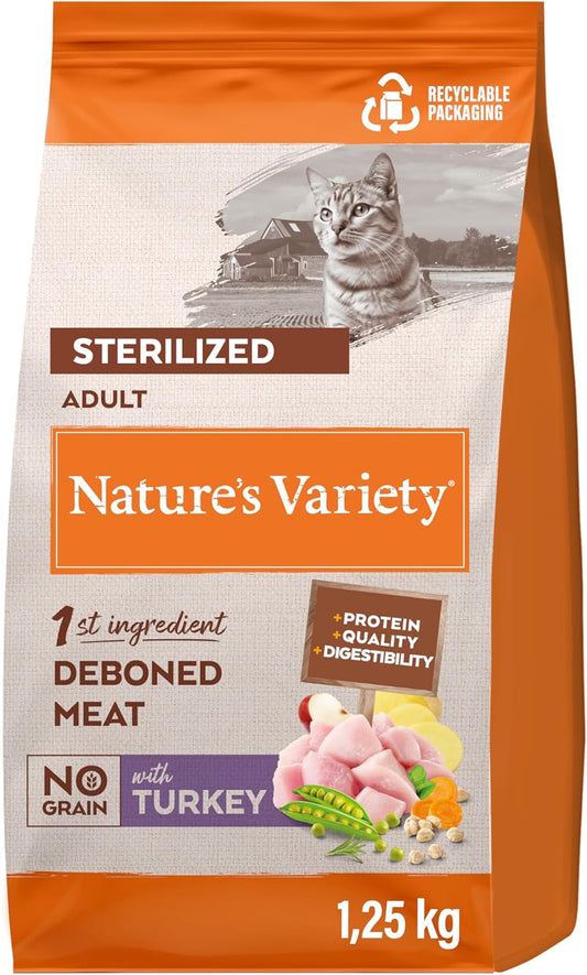 Nature'S Variety Original No Grain, Pienso Para Gatos Adultos Esterilizados, Sin Cereales, Con Pavo Deshuesado, 1,25Kg