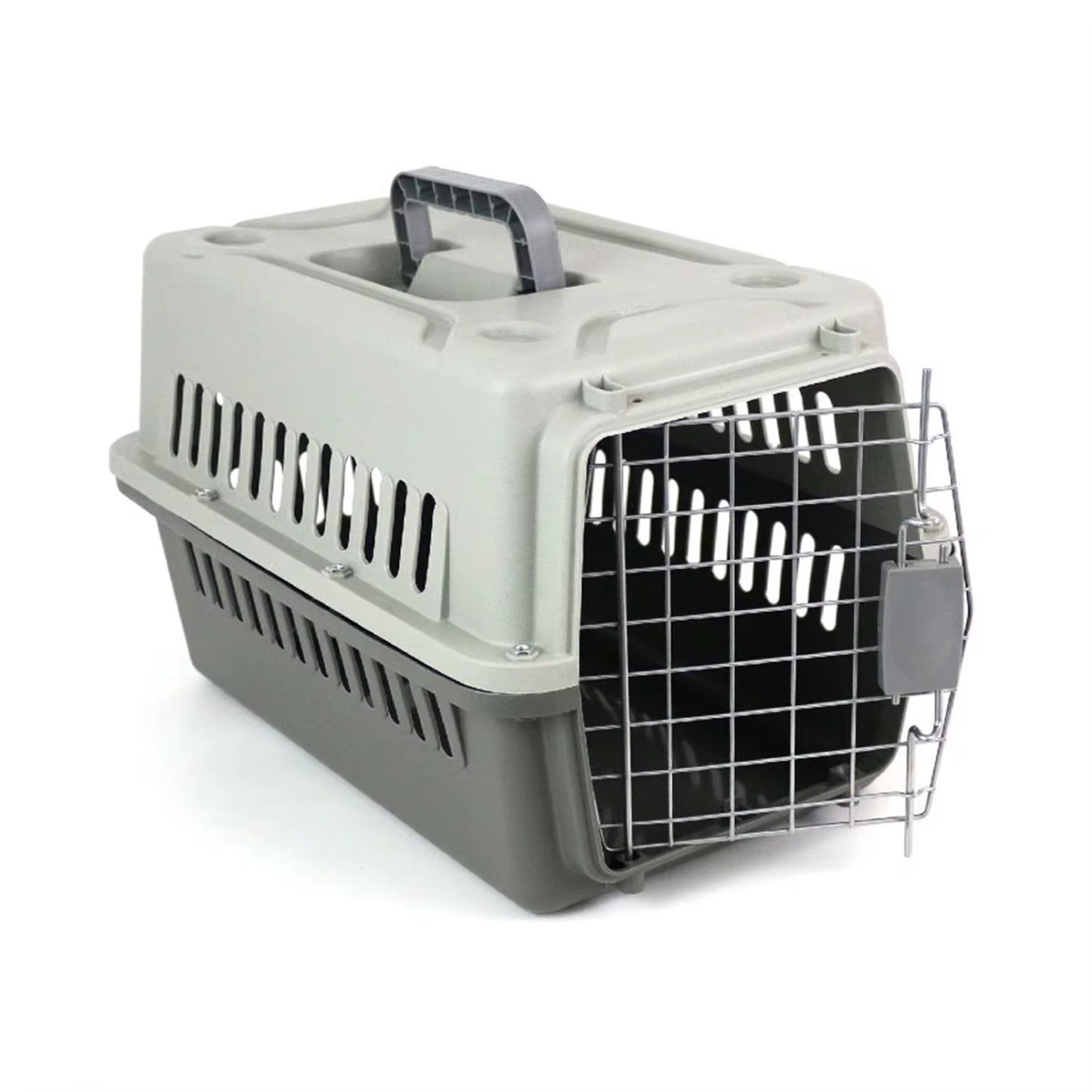 Pet Rigid Carrier, Breathable Dog or Cat Cage with Handle, Metal Aeration Grilles, Travel Cage, Motorhome, Indoor or Outdoor Use.