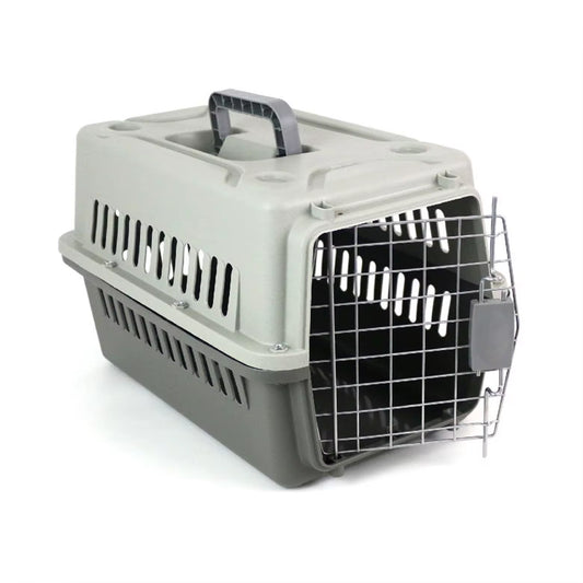 Pet Rigid Carrier, Breathable Dog or Cat Cage with Handle, Metal Aeration Grilles, Travel Cage, Motorhome, Indoor or Outdoor Use.